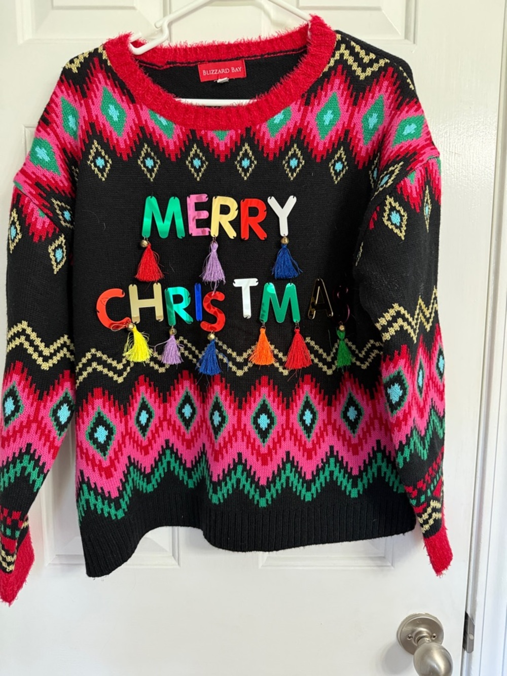 Women's Black & Pink 'Merry Christmas' Tassel Sweater